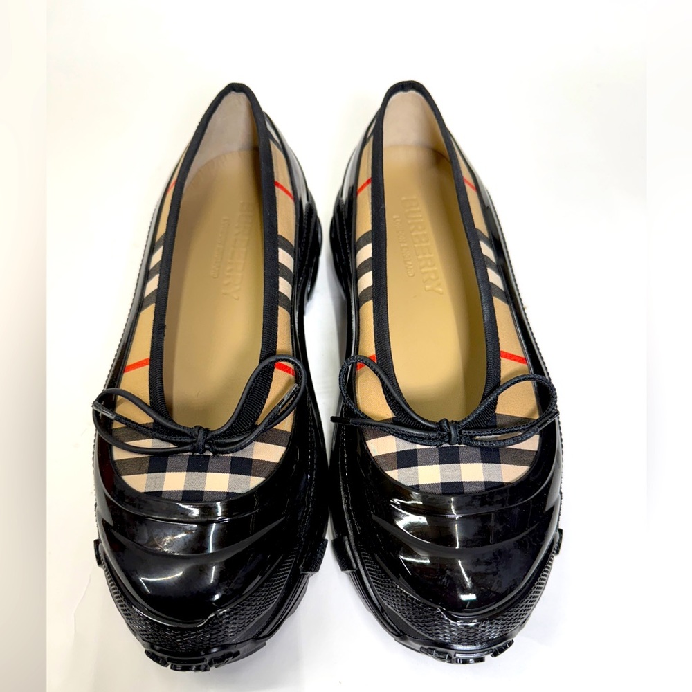 Burberry Black/Beige House Check Canvas And Rubber Linford Ballet Flats Size 38 - Picture 4 of 7
